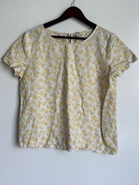 J.Crew Pineapple Print Linen Cotton yellow white blouse women medium boxy light